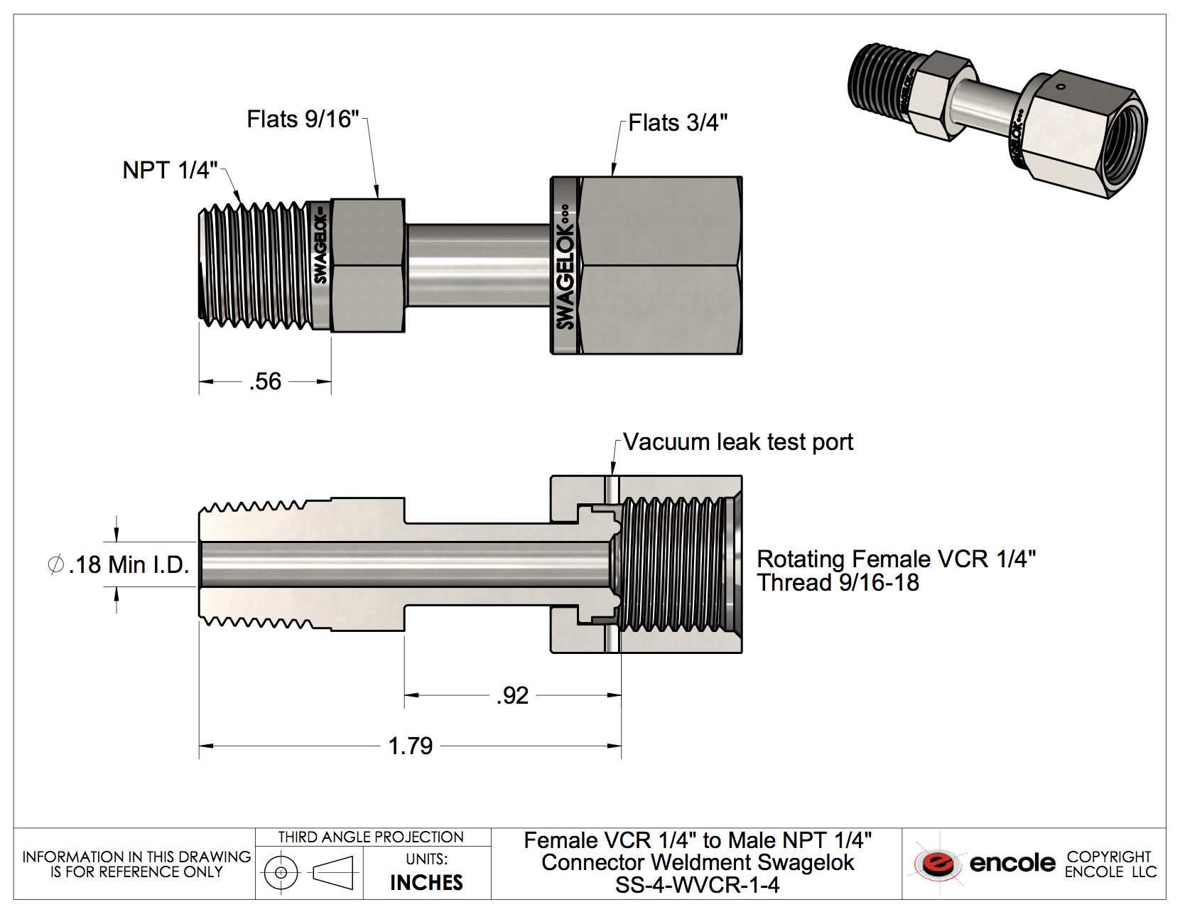 Female VCR® to Male NPT Connector