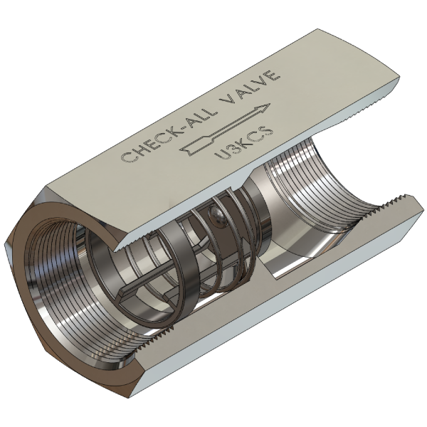 Carbon Steel Housing Universal Low Pressure Check Valve, 17-7PH Spring, Female NPT Ends