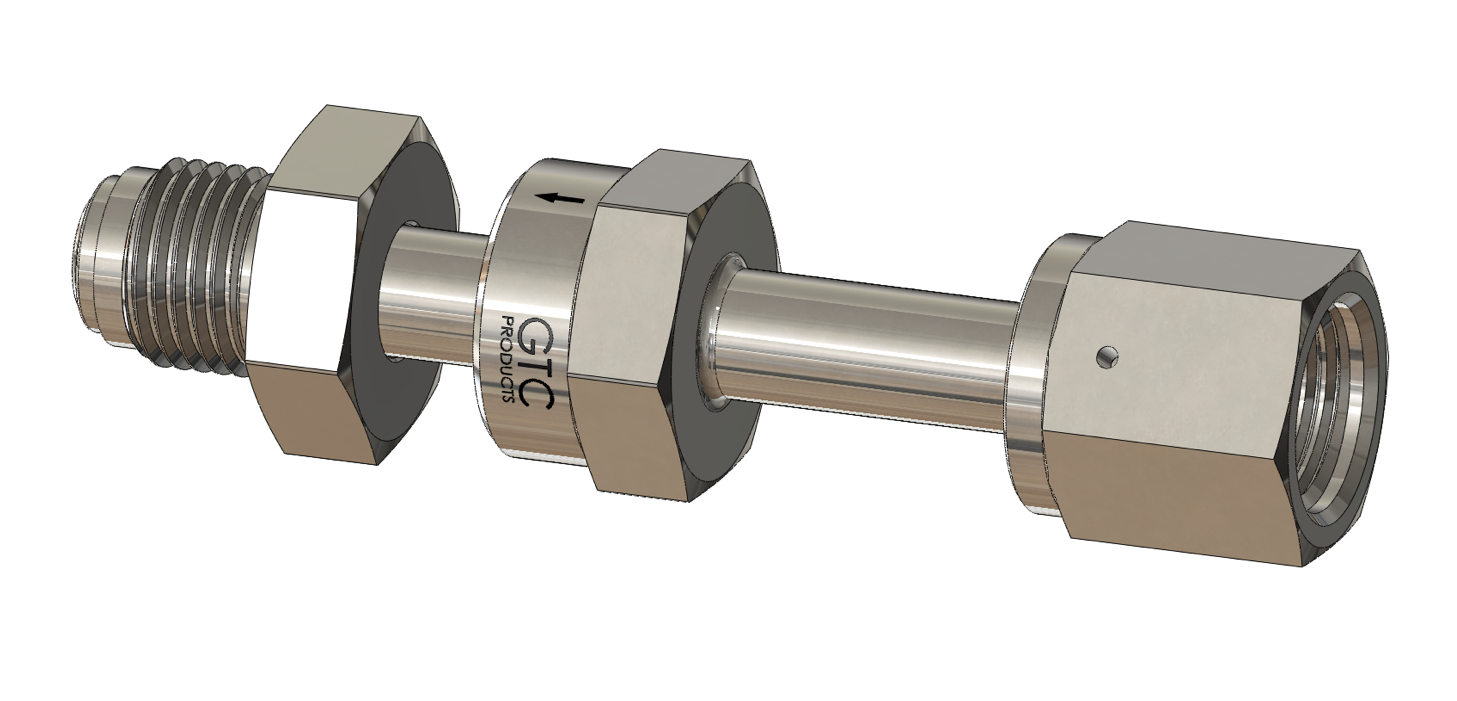 Ultra High Purity Check Valve, Female VCR to Swivel Male VCR Connections, Electropolished 316L VAR SS