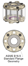 Full View Flow Indicators, ASME B16.5 Flange Connections, Plain View, Carbon Steel, 316 Stainless Steel.