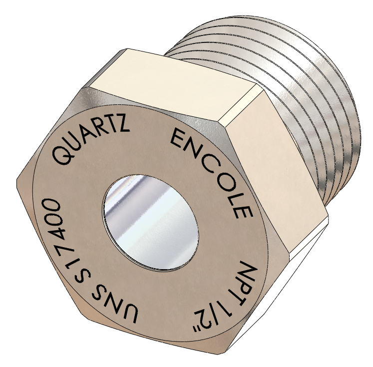 NPT-Threaded High Pressure Sight Glass, Quartz Window, 17-4PH Steel Housing