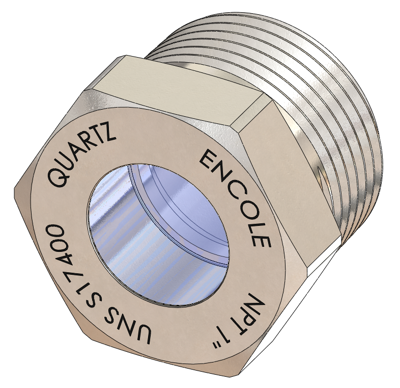 NPT-Threaded High Pressure Sight Glass, Quartz Window, 17-4PH Steel Housing