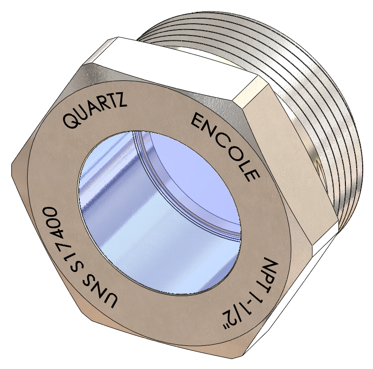 NPT-Threaded High Pressure Sight Glass, Quartz Window, 17-4PH Steel Housing