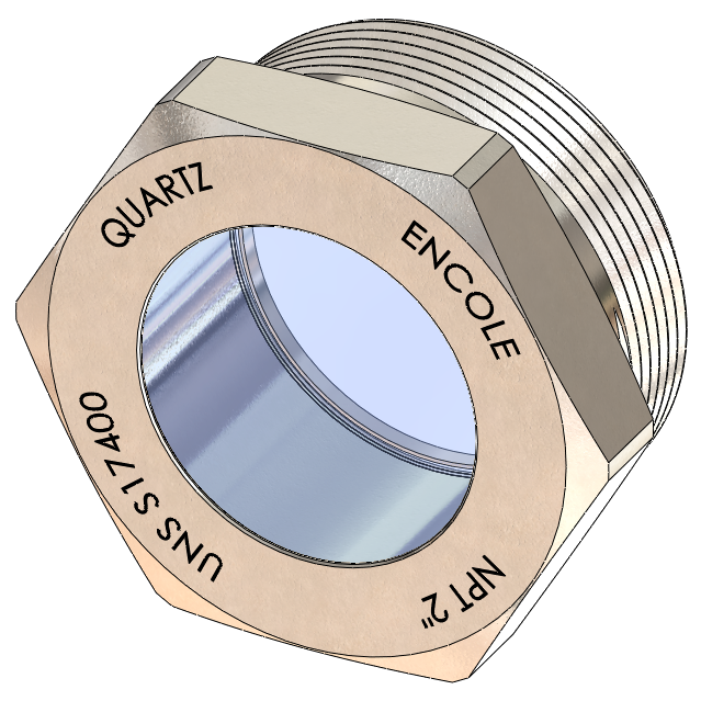 NPT-Threaded High Pressure Sight Glass, Quartz Window, 17-4PH Steel Housing