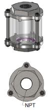Full View Flow Indicators, Plain Style, Carbon Steel or 316 Stainless Steel Housing, NPT Connections