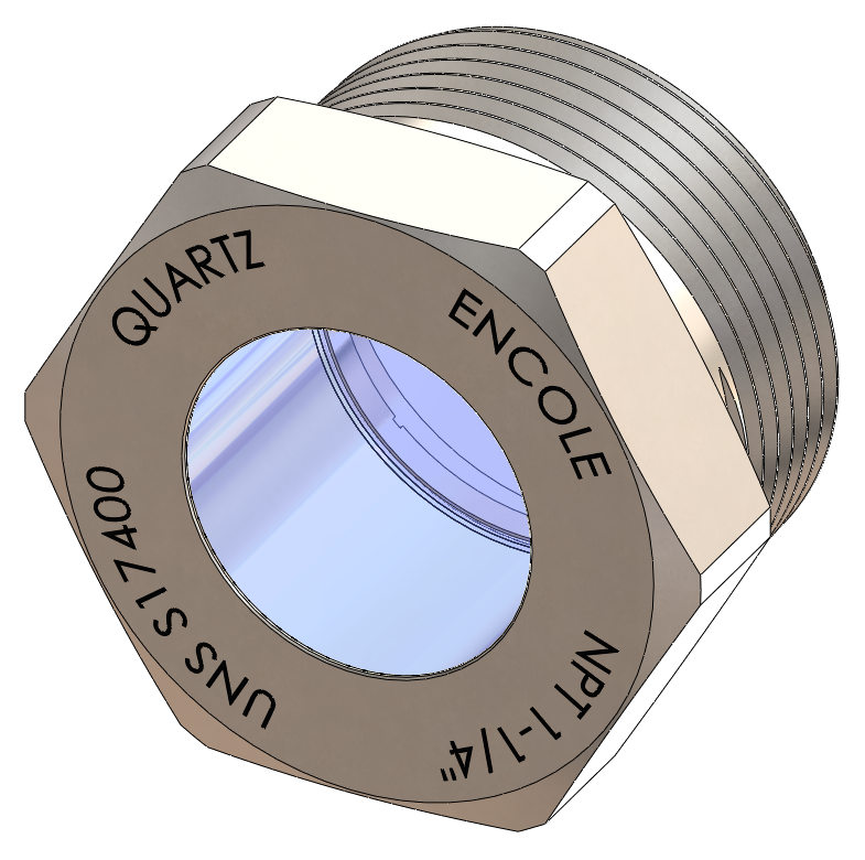 NPT-Threaded High Pressure Sight Glass, Quartz Window, 316L Steel Housing