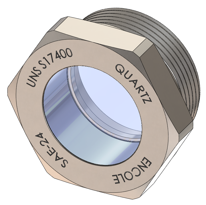 SAE Straight Thread Sight Glass, Quartz Window, 17-4PH Steel Housing