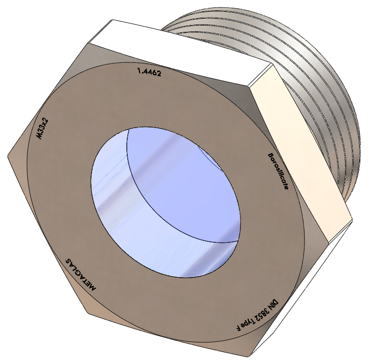 Metric Threaded Sight Glass, Borosilicate Fused to Metal Housing