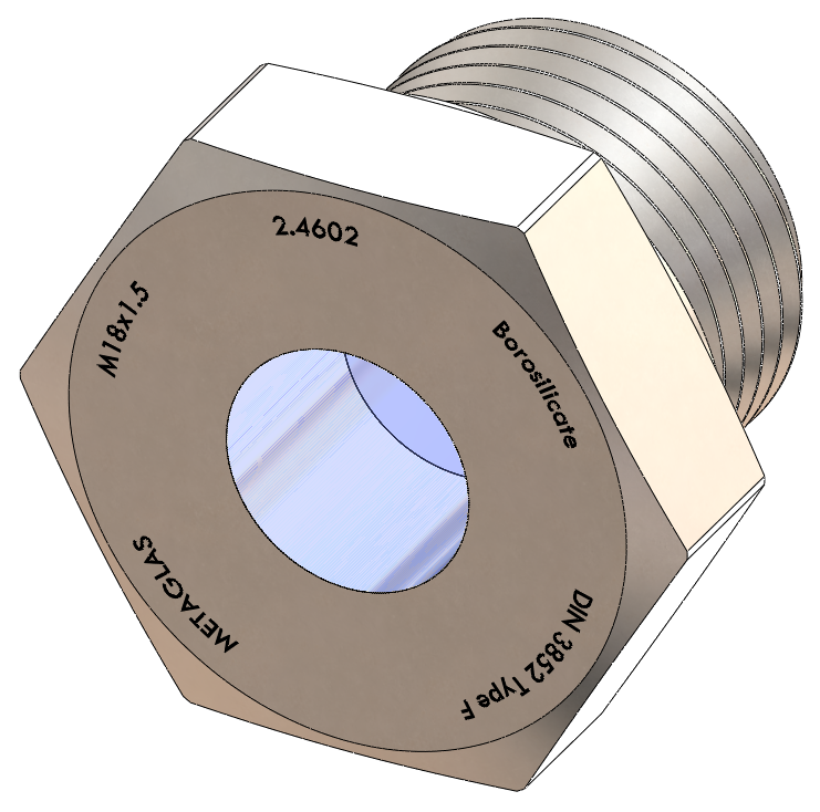 Metric Threaded Sight Glass, Borosilicate Fused to Metal Housing