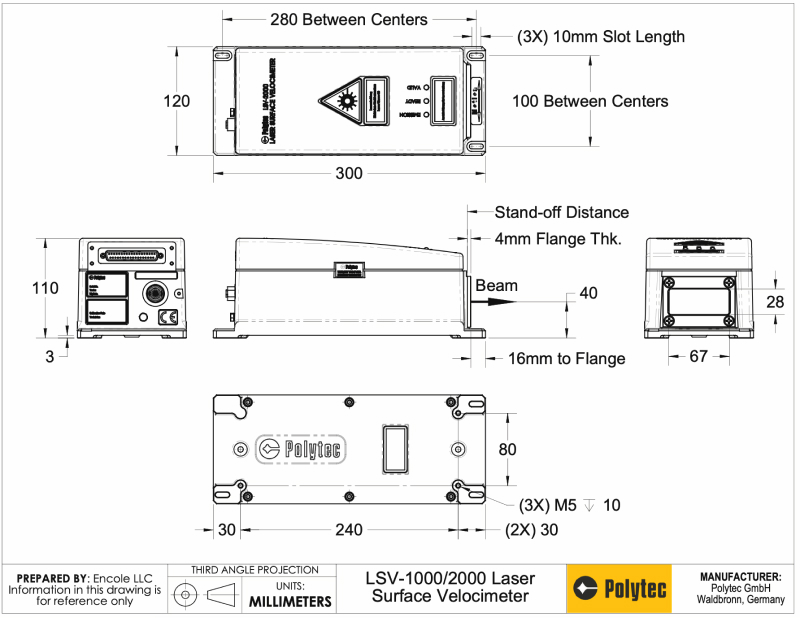 Polytec laser velocimeter LSV-2100 dimensional drawing